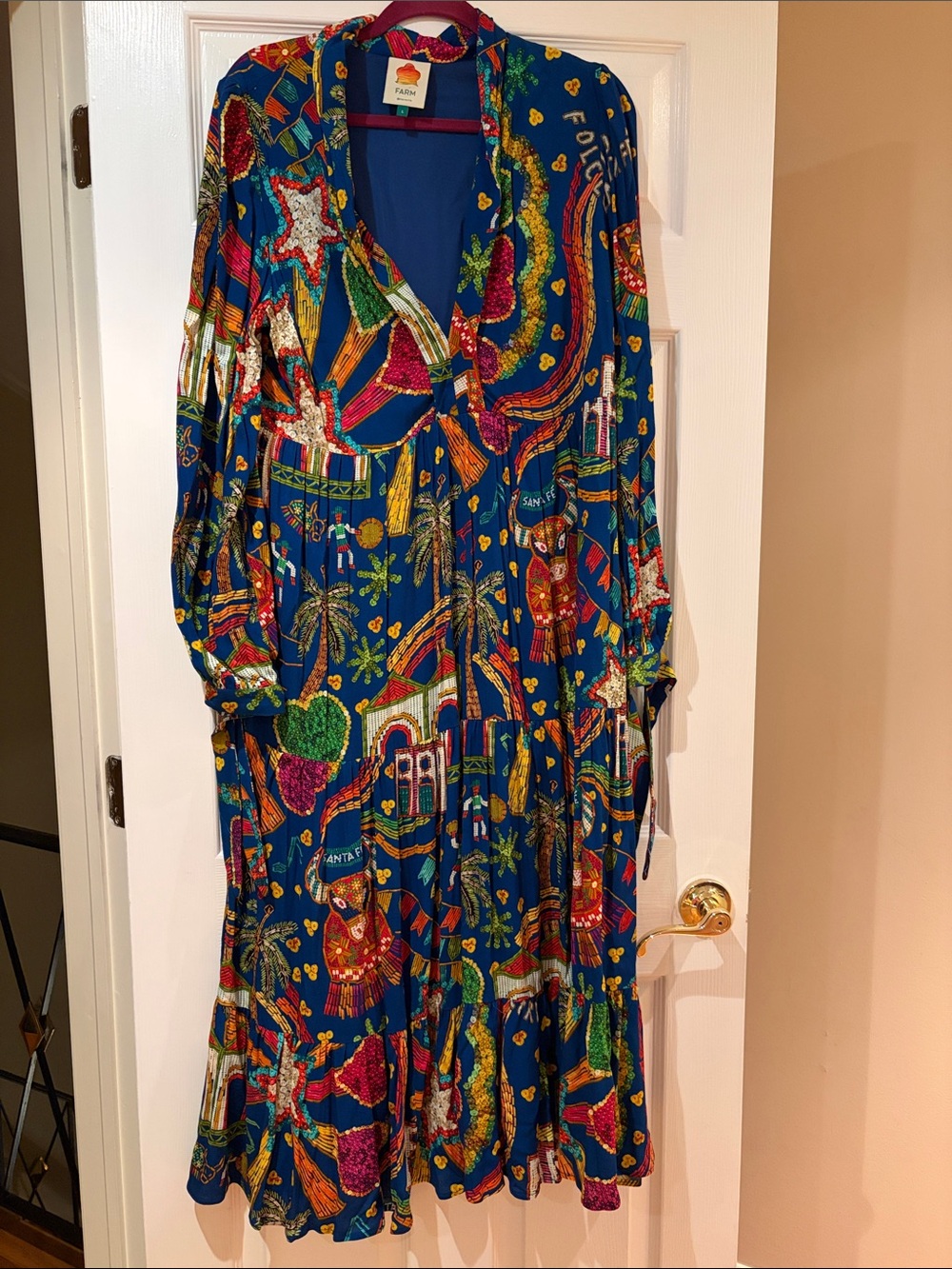 FARM Rio Jewel-Toned Blue Multicolor Printed Maxi Dress